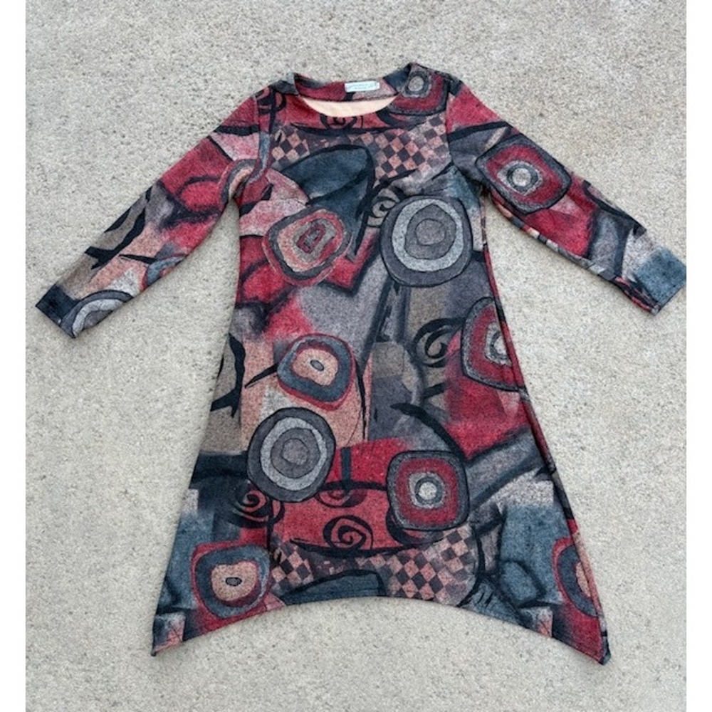 Depending on the Horizon Abstract Print Long Sleeve Dress with Pockets Medium